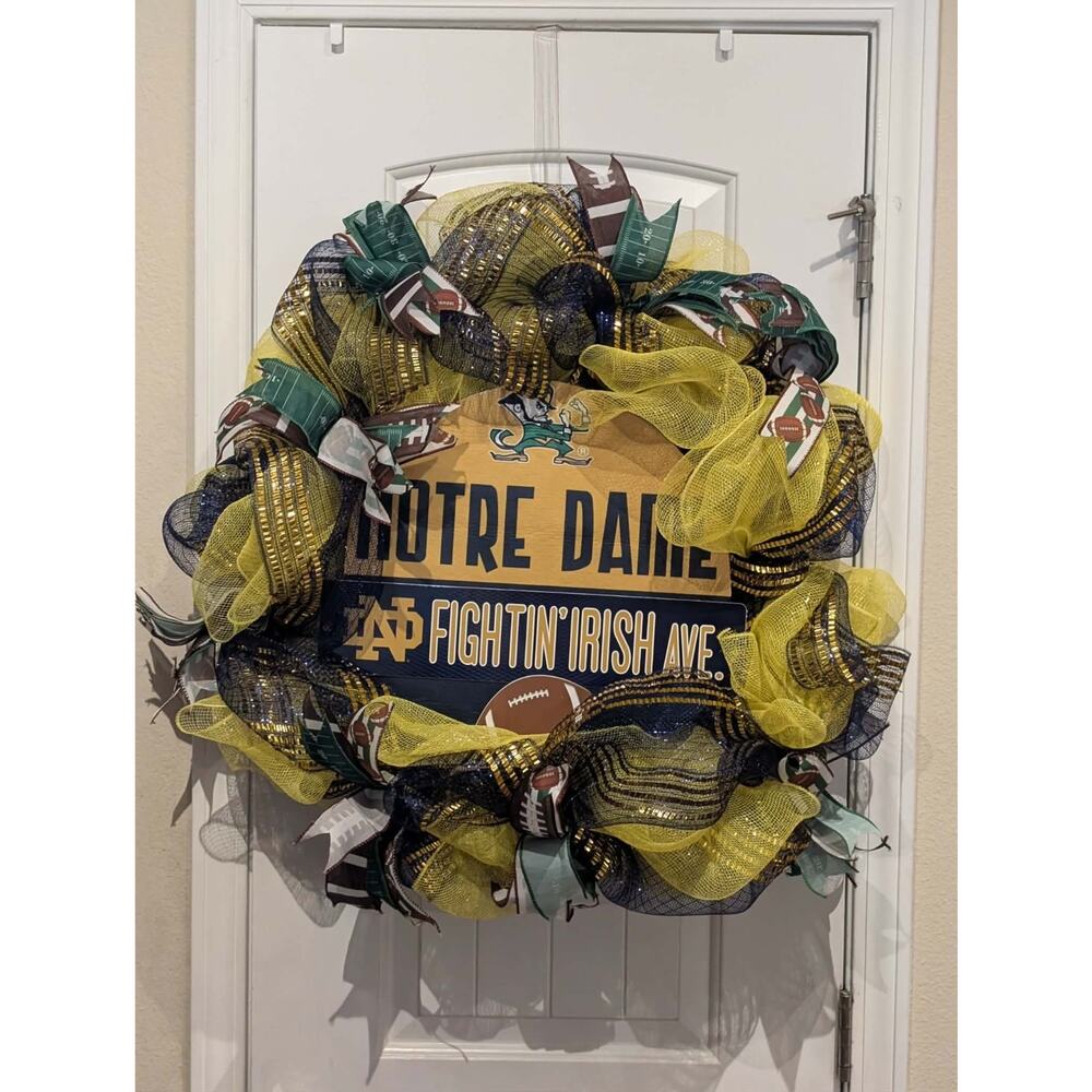 Notre Dame Fighting Irish Handmade Football Wreath GameDay Front Door Decor